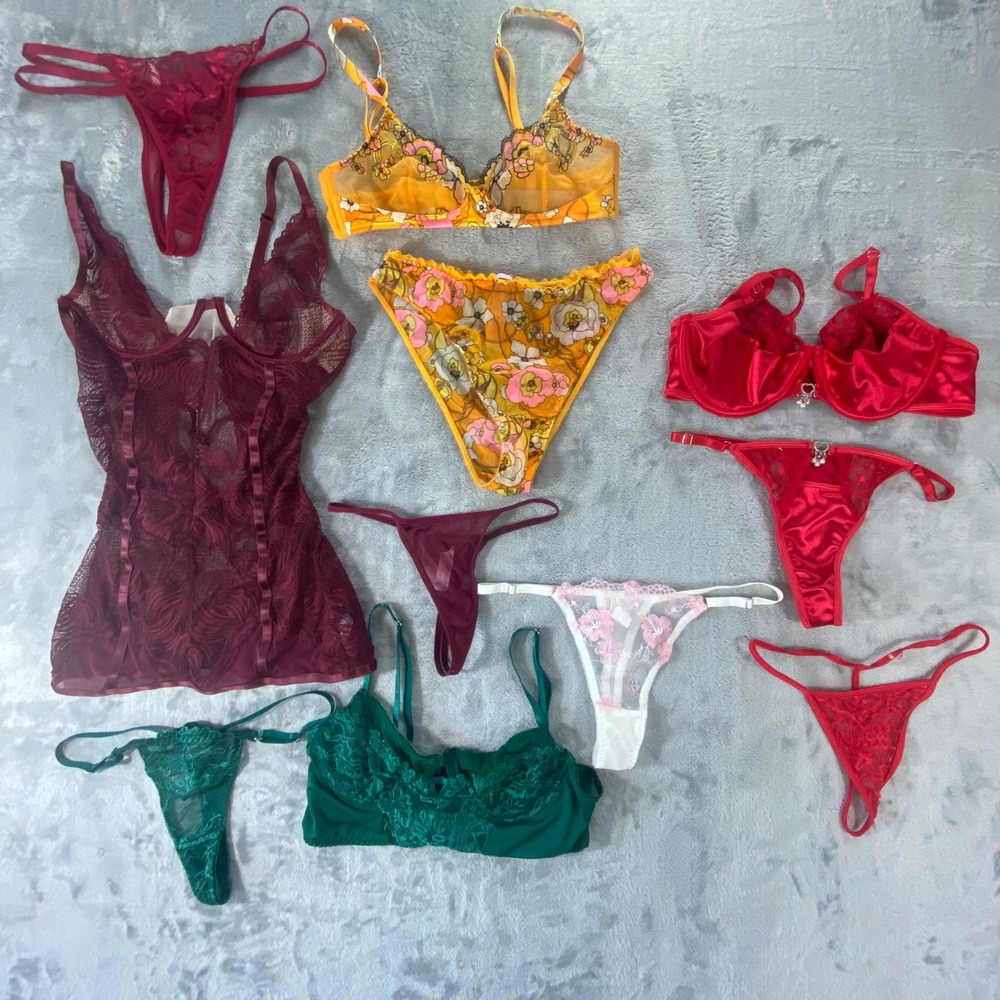 Mixed Lingerie Bundle Women Small Medium Red Green Floral Lace 10pc